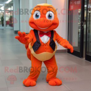 Red Orange mascot costume character dressed with a Turtleneck and Bow ties