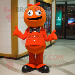 Red Orange mascot costume character dressed with a Turtleneck and Bow ties