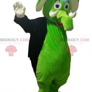 Mascot elefante verde con cola de chaqueta negra. -