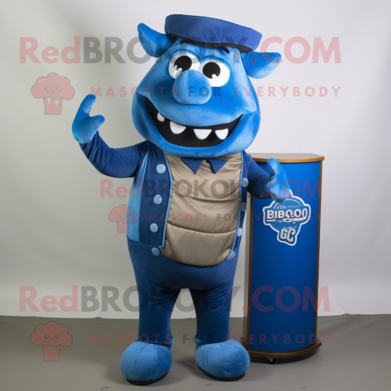 Blue Bbq Ribs mascot costume character dressed with a Bodysuit and Pocket squares Blue Bbq Ribs mascot costume character dressed with a Bodysuit and Pocket squares