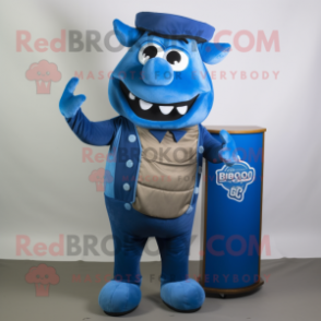 Blue Bbq Ribs mascot costume character dressed with a Bodysuit and Pocket squares