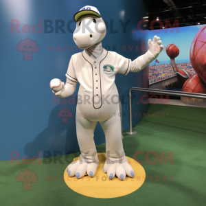 White Brachiosaurus mascot costume character dressed with a Baseball Tee and Coin purses