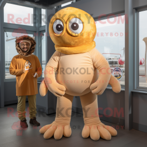 Tan Fried Calamari mascot costume character dressed with a Turtleneck and Watches