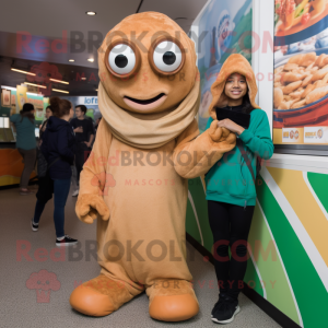 Tan Fried Calamari mascot costume character dressed with a Turtleneck and Watches