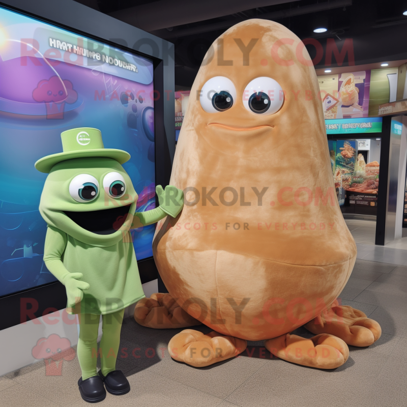 Tan Fried Calamari mascot costume character dressed with a Turtleneck and Watches Tan Fried Calamari mascot costume character dressed with a Turtleneck and Watches
