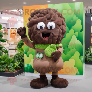 Brown Broccoli mascot costume character dressed with a Shorts and Scarf clips