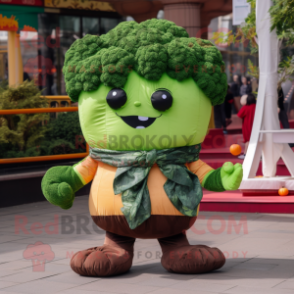 Brown Broccoli mascot costume character dressed with a Shorts and Scarf clips