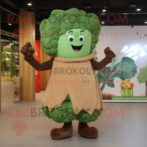 Brown Broccoli mascot costume character dressed with a Shorts and Scarf clips
