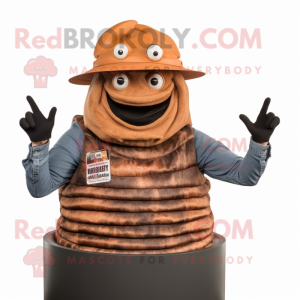 Rust Trilobite mascot costume character dressed with a Tank Top and Hats