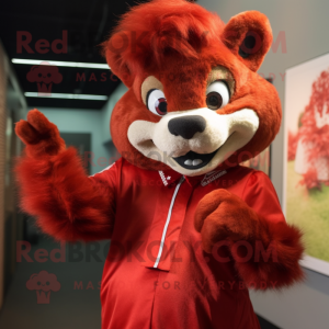 Red Skunk mascot costume character dressed with a Blouse and Rings