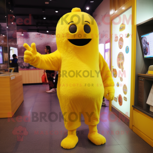 Yellow But mascot costume character dressed with a Romper and Cummerbunds