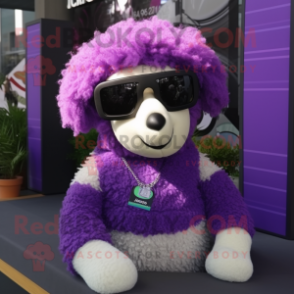 Purple Sheep mascot costume character dressed with a Tank Top and Sunglasses