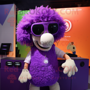 Purple Sheep mascot costume character dressed with a Tank Top and Sunglasses