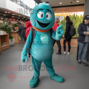 Teal Spinach mascot costume character dressed with a Jeggings and Backpacks