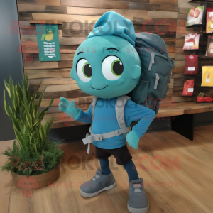 Teal Spinach mascot costume character dressed with a Jeggings and Backpacks