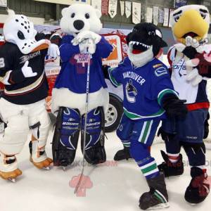 4 mascots: a duck a shark a bear and a bird - Redbrokoly.com