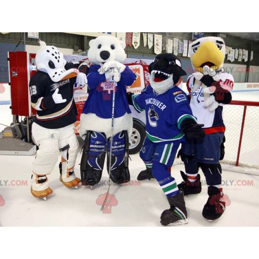 4 mascots: a duck a shark a bear and a bird - Redbrokoly.com