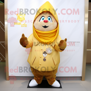 Gold Shakshuka mascot costume character dressed with a Parka and Scarf clips
