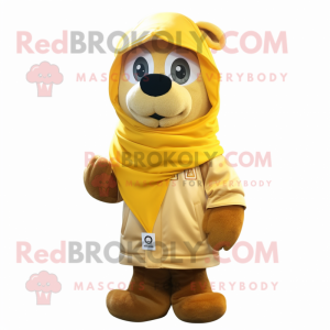 Gold Shakshuka mascot costume character dressed with a Parka and Scarf clips
