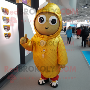 Gold Shakshuka mascot costume character dressed with a Parka and Scarf clips