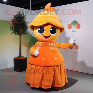 Orange Plum mascot costume character dressed with a A-Line Skirt and Rings