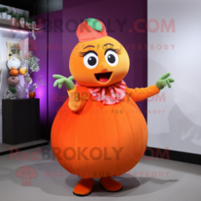 Orange Plum mascot costume character dressed with a A-Line Skirt and Rings