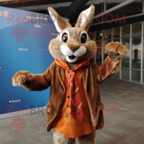 Rust Wild Rabbit mascot costume character dressed with a Blazer and Shawls