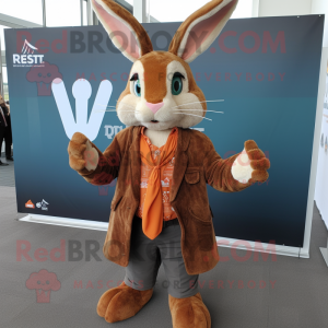 Rust Wild Rabbit mascot costume character dressed with a Blazer and Shawls
