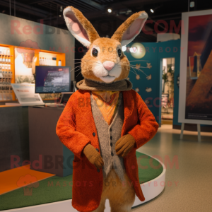 Rust Wild Rabbit mascot costume character dressed with a Blazer and Shawls