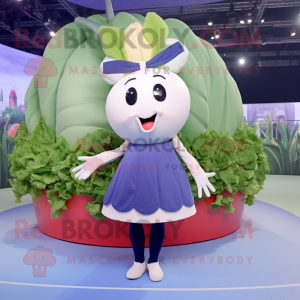 Navy Radish mascot costume character dressed with a Mini Skirt and Rings