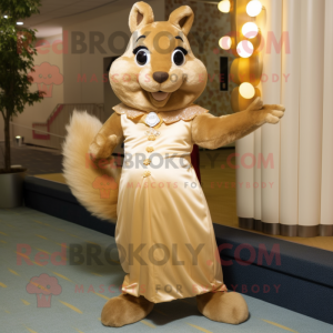 Tan Squirrel mascot costume character dressed with a Evening Gown and Shoe clips