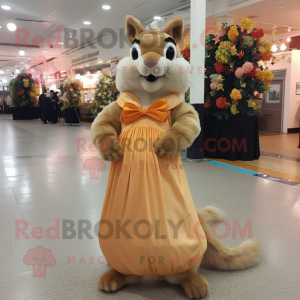 Tan Squirrel mascot costume character dressed with a Evening Gown and Shoe clips