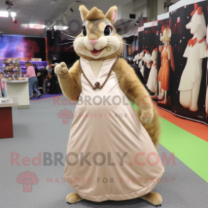 Tan Squirrel mascot costume character dressed with a Evening Gown and Shoe clips