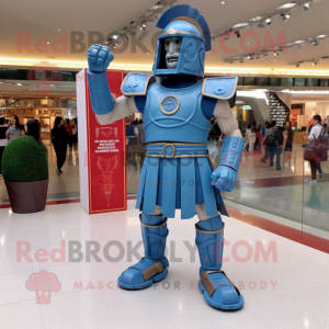 Sky Blue Spartan Soldier mascot costume character dressed with a Denim Shorts and Anklets