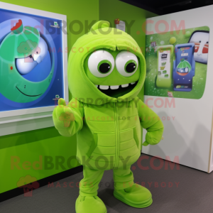 Lime Green Ice mascot costume character dressed with a Hoodie and Tie pins