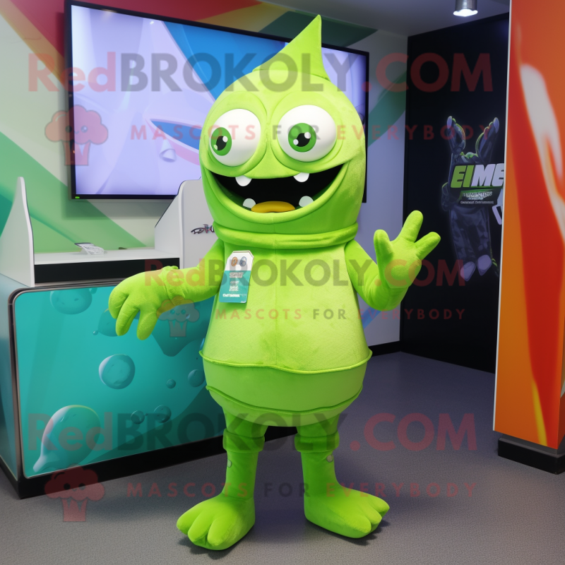Lime Green Ice mascot costume character dressed with a Hoodie and Tie pins