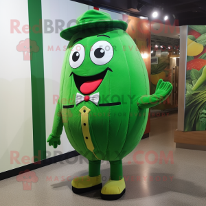 Forest Green Watermelon mascot costume character dressed with a Dress Shirt and Foot pads