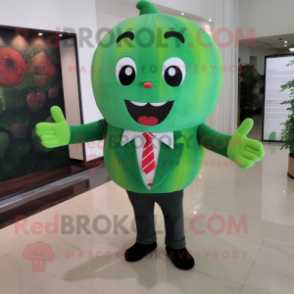 Forest Green Watermelon mascot costume character dressed with a Dress Shirt and Foot pads