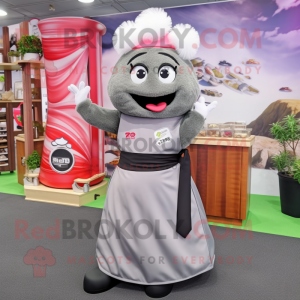 Gray Sushi mascot costume character dressed with a Maxi Skirt and Belts