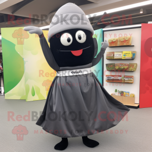 Gray Sushi mascot costume character dressed with a Maxi Skirt and Belts