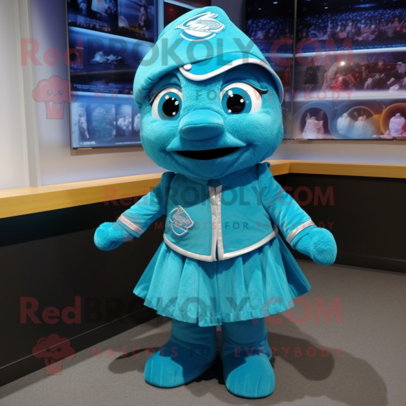 Turquoise Alliance mascot costume character dressed with a A-Line Skirt and Lapel pins Turquoise Alliance mascot costume character dressed with a A-Line Skirt and Lapel pins