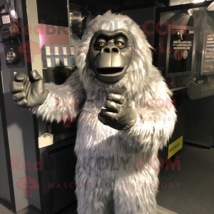 Silver Gorilla mascot costume character dressed with a Skirt and Mittens