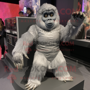 Silver Gorilla mascot costume character dressed with a Skirt and Mittens