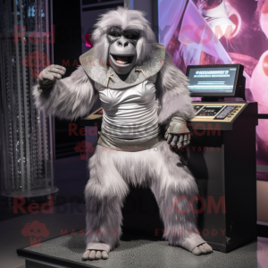 Silver Gorilla mascot costume character dressed with a Skirt and Mittens