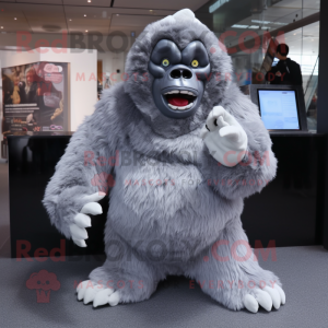 Silver Gorilla mascot costume character dressed with a Skirt and Mittens