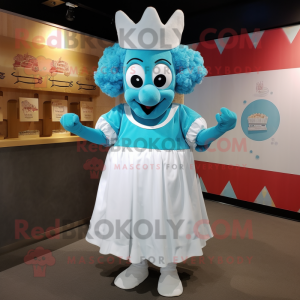 Cyan Steak mascot costume character dressed with a Empire Waist Dress and Headbands