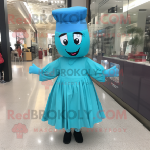 Cyan Steak mascot costume character dressed with a Empire Waist Dress and Headbands
