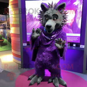 Purple Hyena mascot costume character dressed with a Cover-up and Anklets