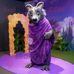 Purple Hyena mascot costume character dressed with a Cover-up and Anklets