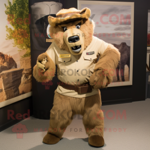 Beige Bison mascot costume character dressed with a Vest and Cummerbunds